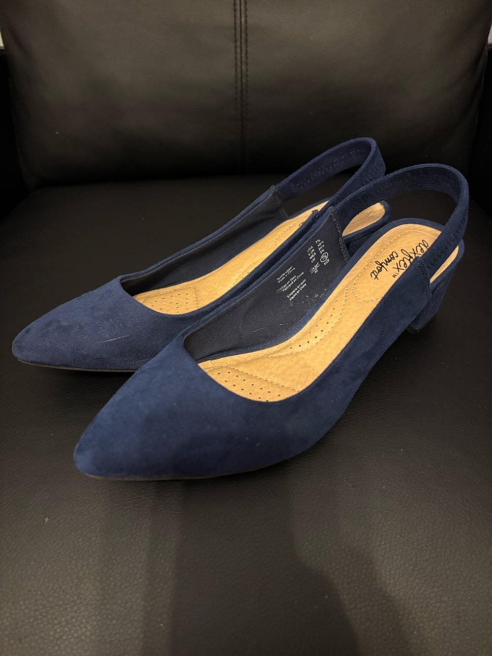 Navy Slingback Pointed-Toe Flats